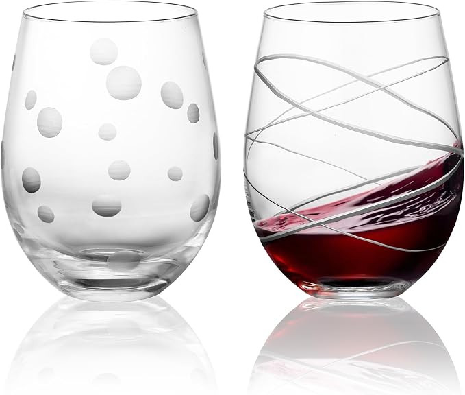 Joeyan Hand Blown Etched Stemless Wine Glasses with Dots Swirls Pattern for Red Wine,Large Carved... | Amazon (US)