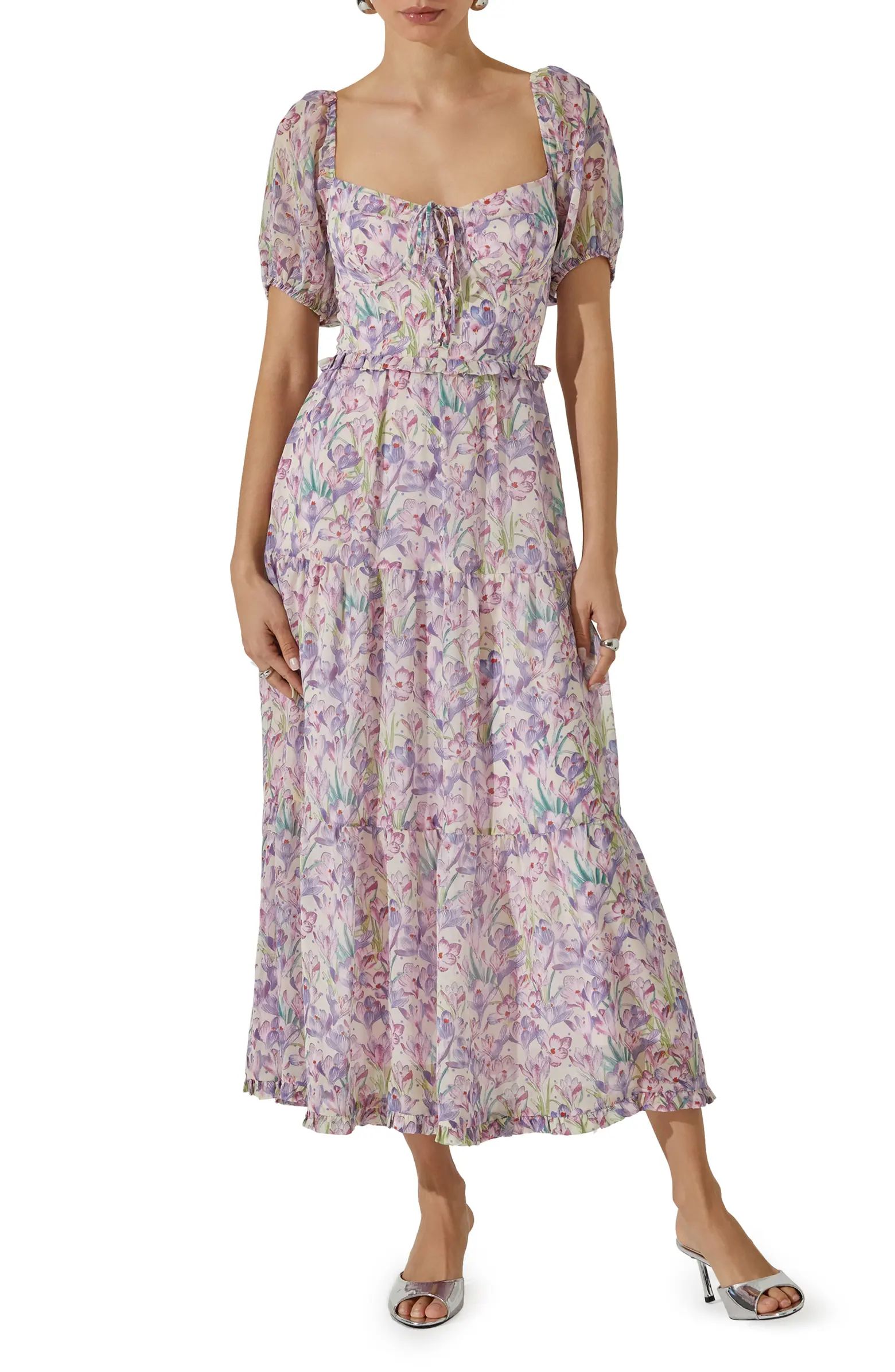 ASTR the Label Floral Bustier Bodice Tiered Midi Dress | Nordstrom | Nordstrom