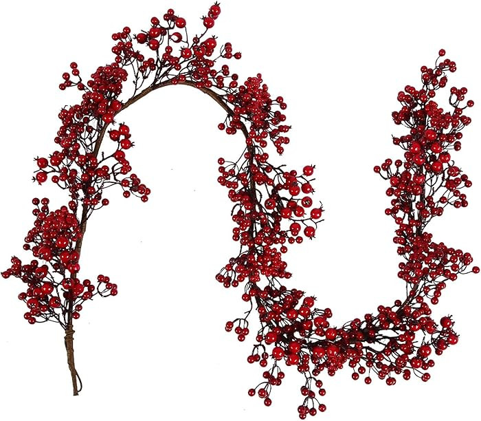 6FT Artificial Red Berry Christmas Garland, Winter Holly Berry Garlands for Table, Mantle, Firepl... | Amazon (US)