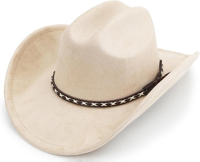 Western Cowboy Hat for Women and Men, Unisex Big Wide Brim Felt Hats for Cowboys and Cowgirls | Amazon (US)