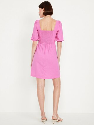 Puff-Sleeve Jean Mini Dress | Old Navy (US)