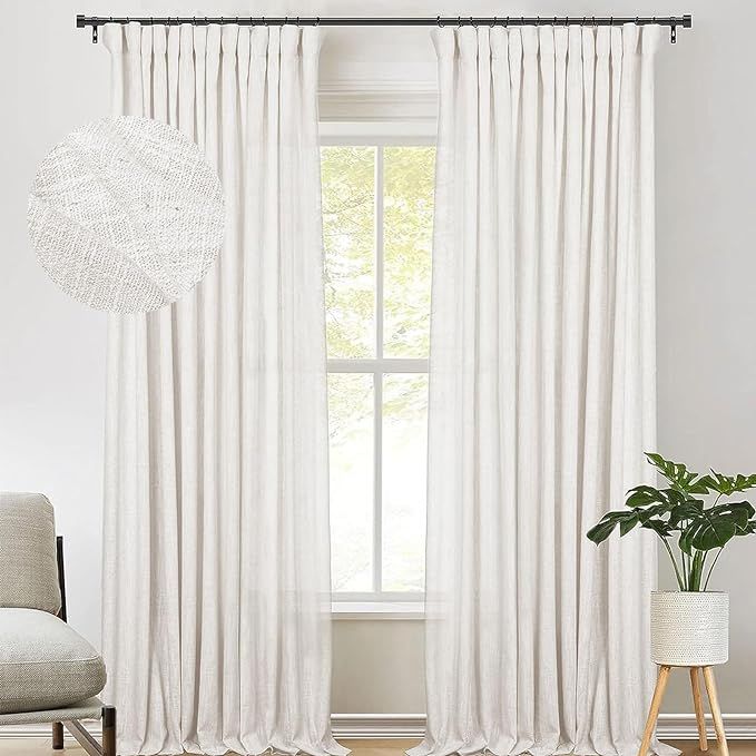 zeerobee Beige White Linen Curtains for Living Room/Bedroom Linen Curtains 96 Inches Long 2 Panel... | Amazon (US)
