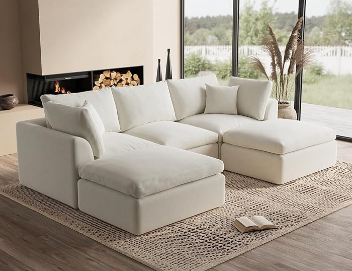 110" Cloud Sectional Couches for Living Room, Boneless U Shaped Couch with Ottoman, 3 Seater Modu... | Amazon (US)