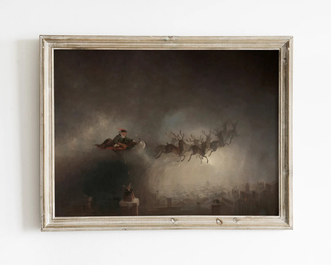 Moody Christmas Vintage Painting, Vintage Santa Claus Art Print, Antique Dark Christmas Art, Sant... | Etsy (US)