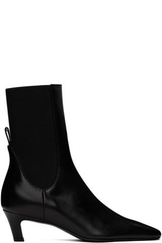 Black 'The Mid Heel' Leather Boots | SSENSE