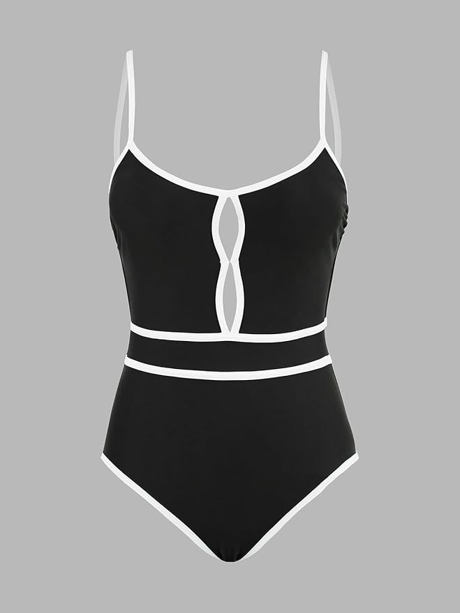 CUPSHE Women's One Piece Swimsuit Scoop Neck Bathing Suit Keyhole Cutout Color Block Adjustable S... | Amazon (US)