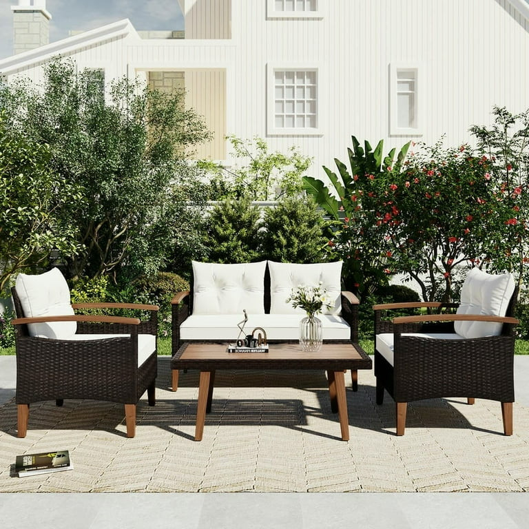 Kadyn 4-Piece Patio Seating Set, Patio Furniture Set, Patio Furniture Set, Wicker Garden Furnitur... | Walmart (US)
