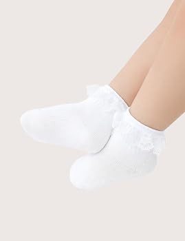 Witwot 6 Pairs Toddler Ruffle Socks Baby Girl Non Slip White Sock with Grip | Amazon (US)