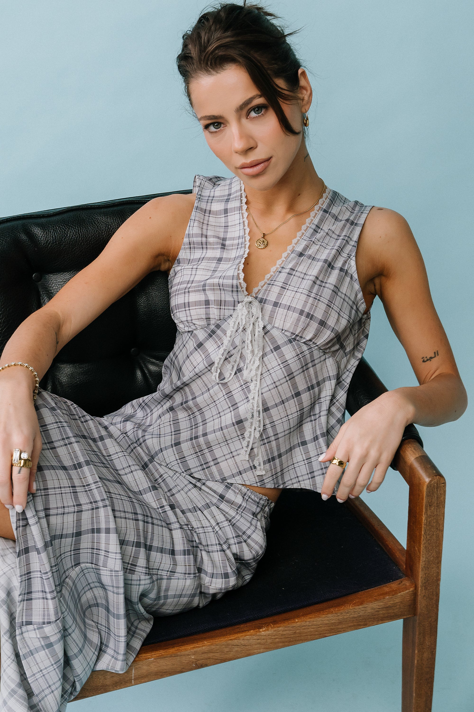 Jenna Plaid Blouse in Blue | Böhme US