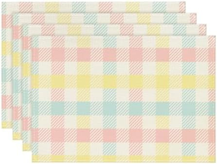 Artoid Mode Blue Pink Yellow Buffalo Plaid Placemats Set of 4, 12x18 Inch Seasonal Easter Table M... | Amazon (US)