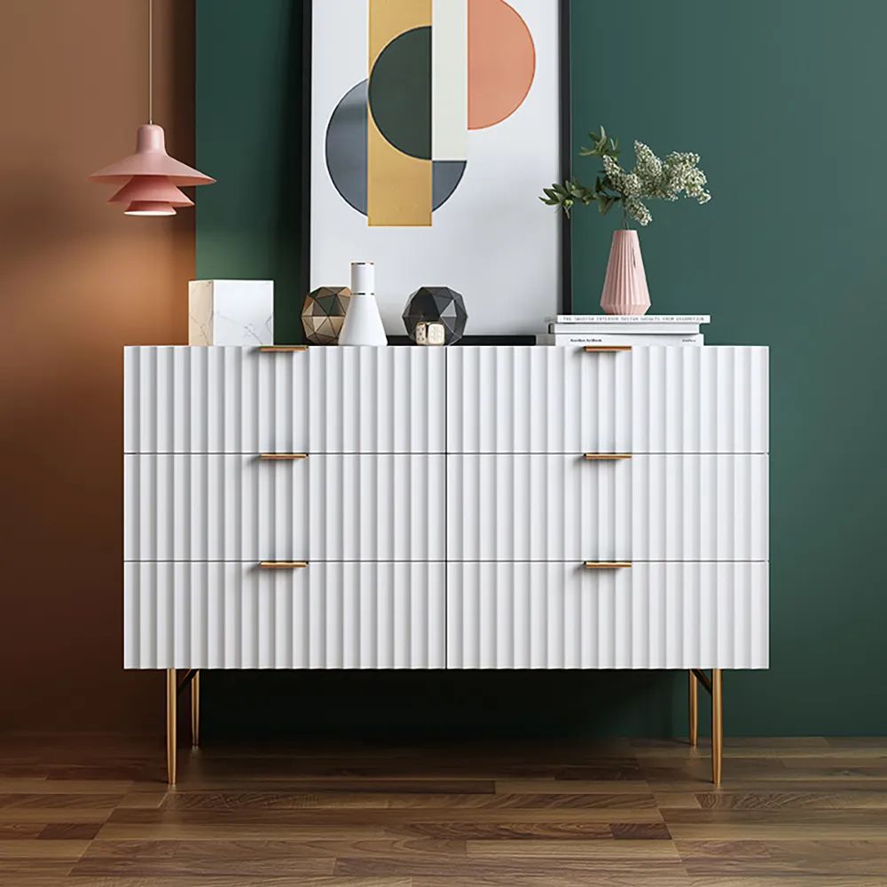 Tikky Minimalist Slatted White Bedroom Dresser with 6 Drawers-Homary | Homary