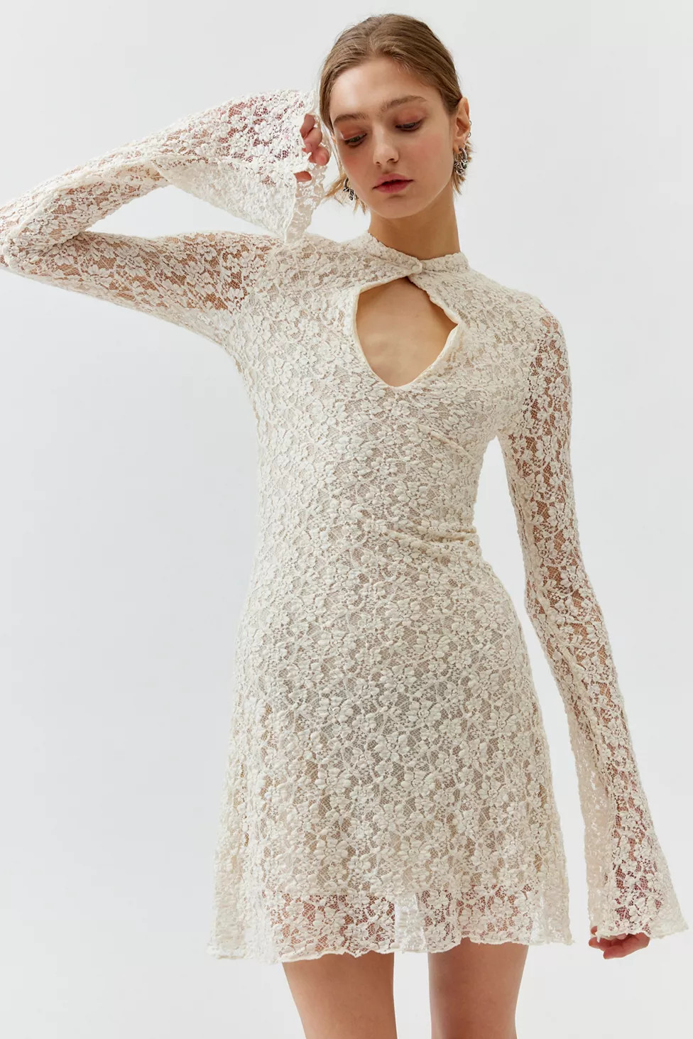 Motel Silvanna Lace Long Sleeve Mini Dress | Urban Outfitters (US and RoW)