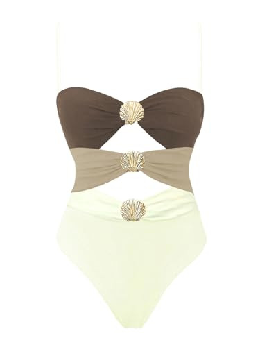 Verdusa Women's Cut Out Colorblock One Piece Swimsuit Ruched Swimwear Bathing Suit | Amazon (US)