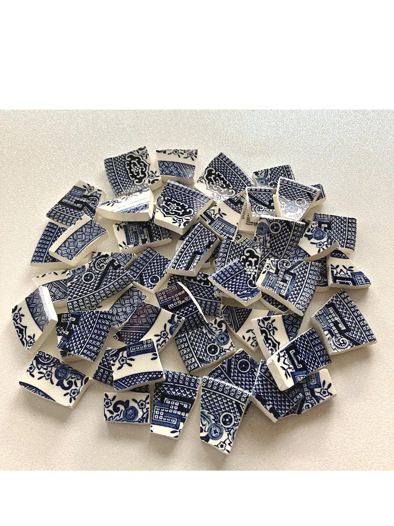 BLUE WILLOW - MINI Tiles - Vintage Mosaic China - Recycled Plates - 50 Tiles - Etsy | Etsy (Global)