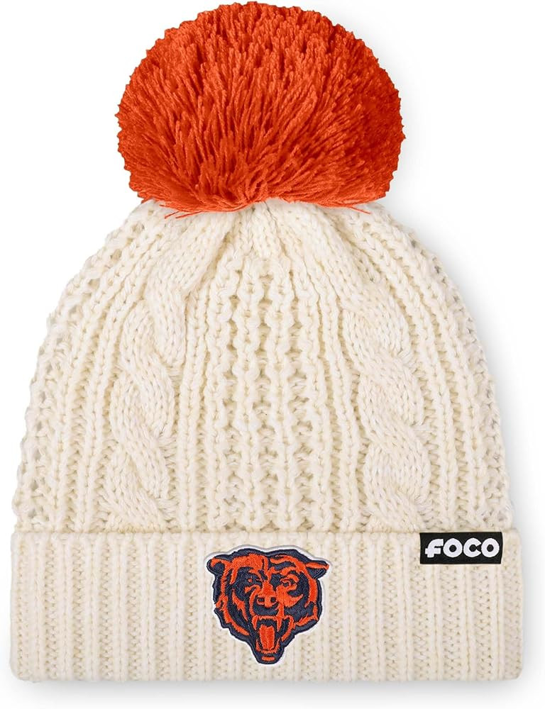 FOCO NFL Womens NFL Team Logo Cable Knit Pom Beanie Hat | Amazon (US)