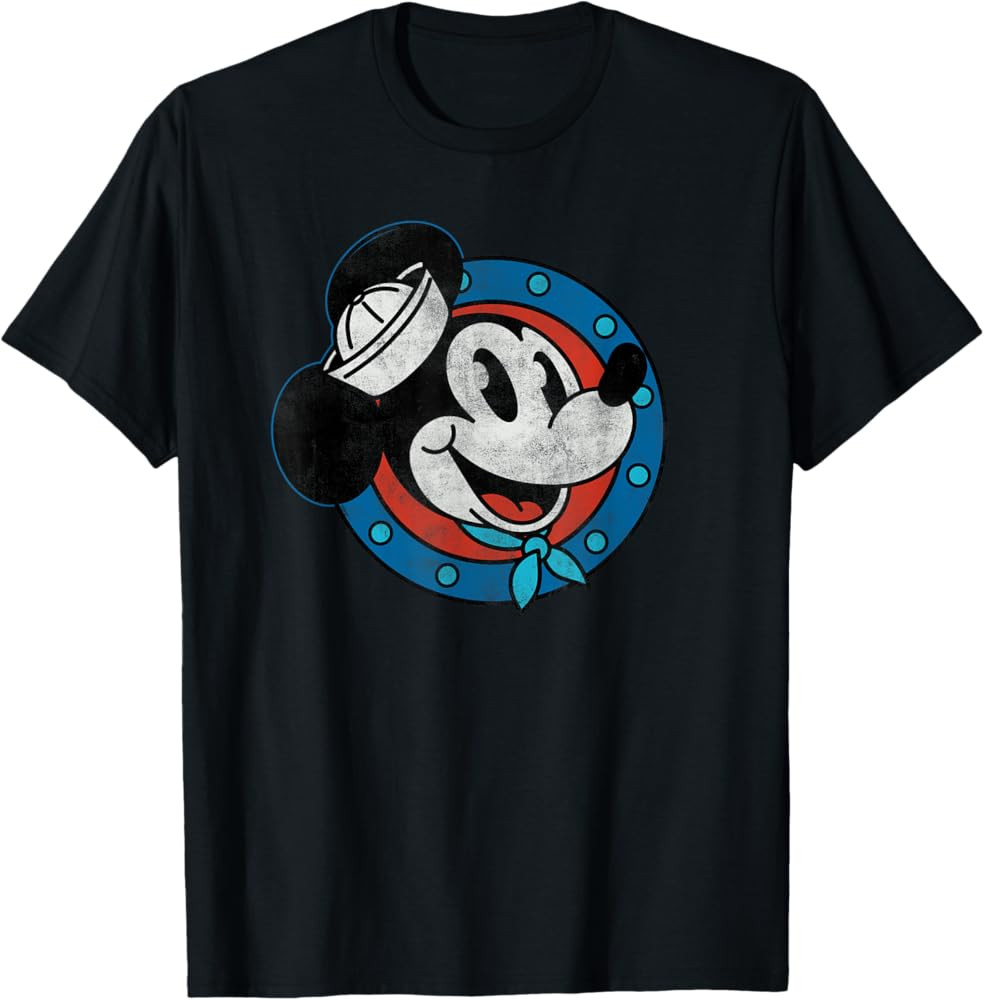 Disney Cruise Sailor Mickey Mouse Distressed Retro Vintage T-Shirt | Amazon (US)