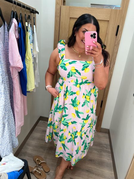 How GORGEOUS is this lemon print dress?! 🍋 wearing a size 14. It would be so cute for a bridal shower, baby shower, or any summer event you have coming up! 

#LTKStyleTip #LTKMidsize #LTKSaleAlert