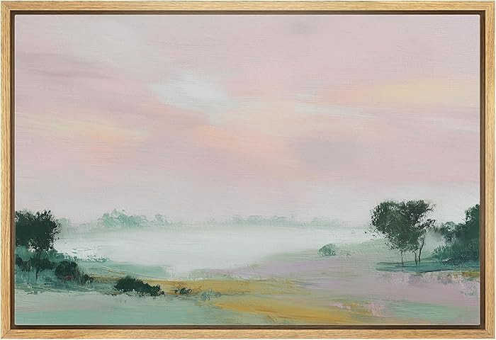 wall26 Framed Canvas Print Wall Art Soft Pink Mist Over Lake Minimalist Landscape Illustrations M... | Amazon (US)