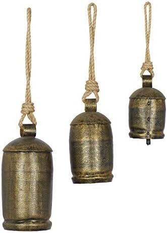 Deco 79 Metal Cylinder Decorative Cow Bell with Jute Hanging Rope, Set of 3 5", 4", 3"H, Bronze | Amazon (US)