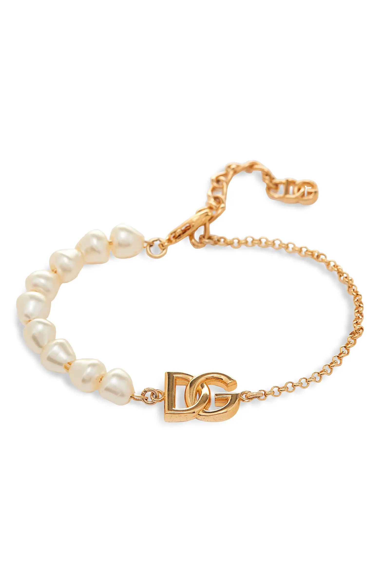 DG Logo Imitation Pearl Embellished Bracelet | Nordstrom