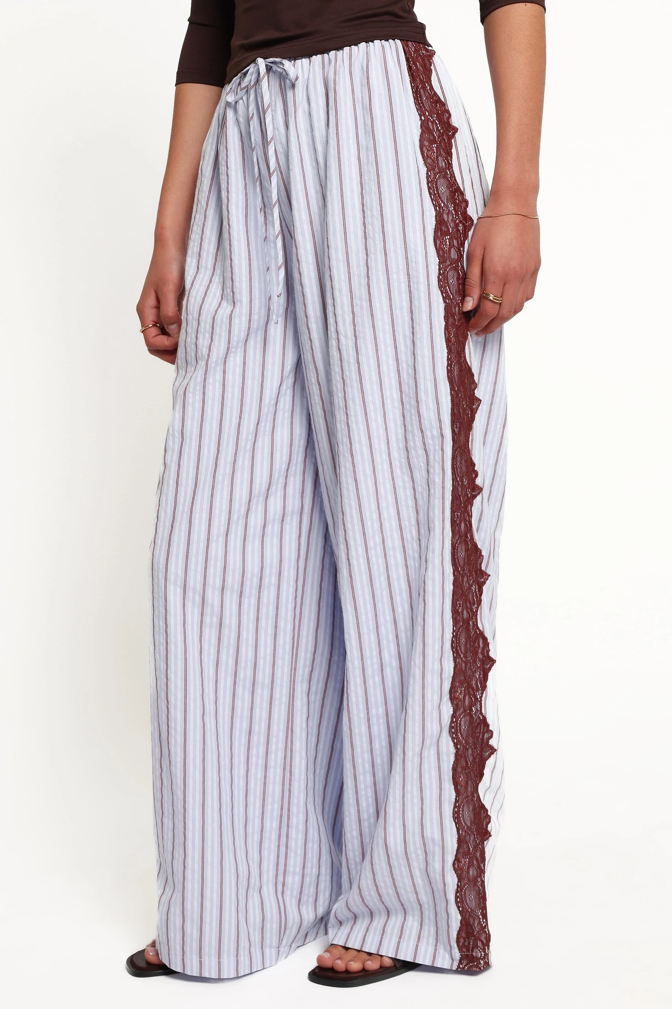 Ellina Lace Contrast Wide Leg Pant - Blue Stripe | Petal & Pup (US)