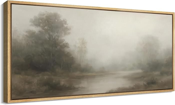 MUDECOR Extra Larg Framed Canvas Print Wall Art Misty Forest River Landscape Neutral Tones Nature... | Amazon (US)