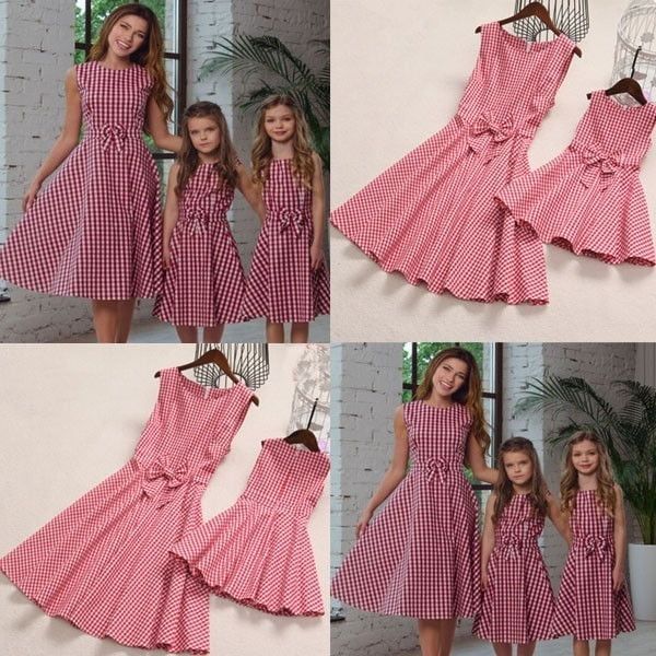 Mother and Daughter Clothes Bowknot dress Family Matching Outfits Pleated Girls | Walmart (US)