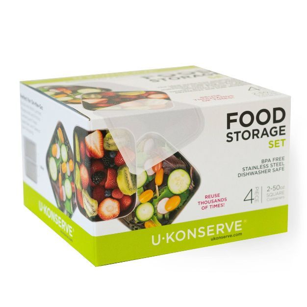 U-Konserve To-Go Stainless Steel Food-Storage Set - 2-50oz Square Containers with Clear Lids | Target