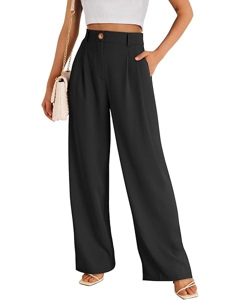 AUTOMET Women Wide Leg Dress Pants High Waisted Loose Fit Business Casual Work Trousers with Pock... | Amazon (US)