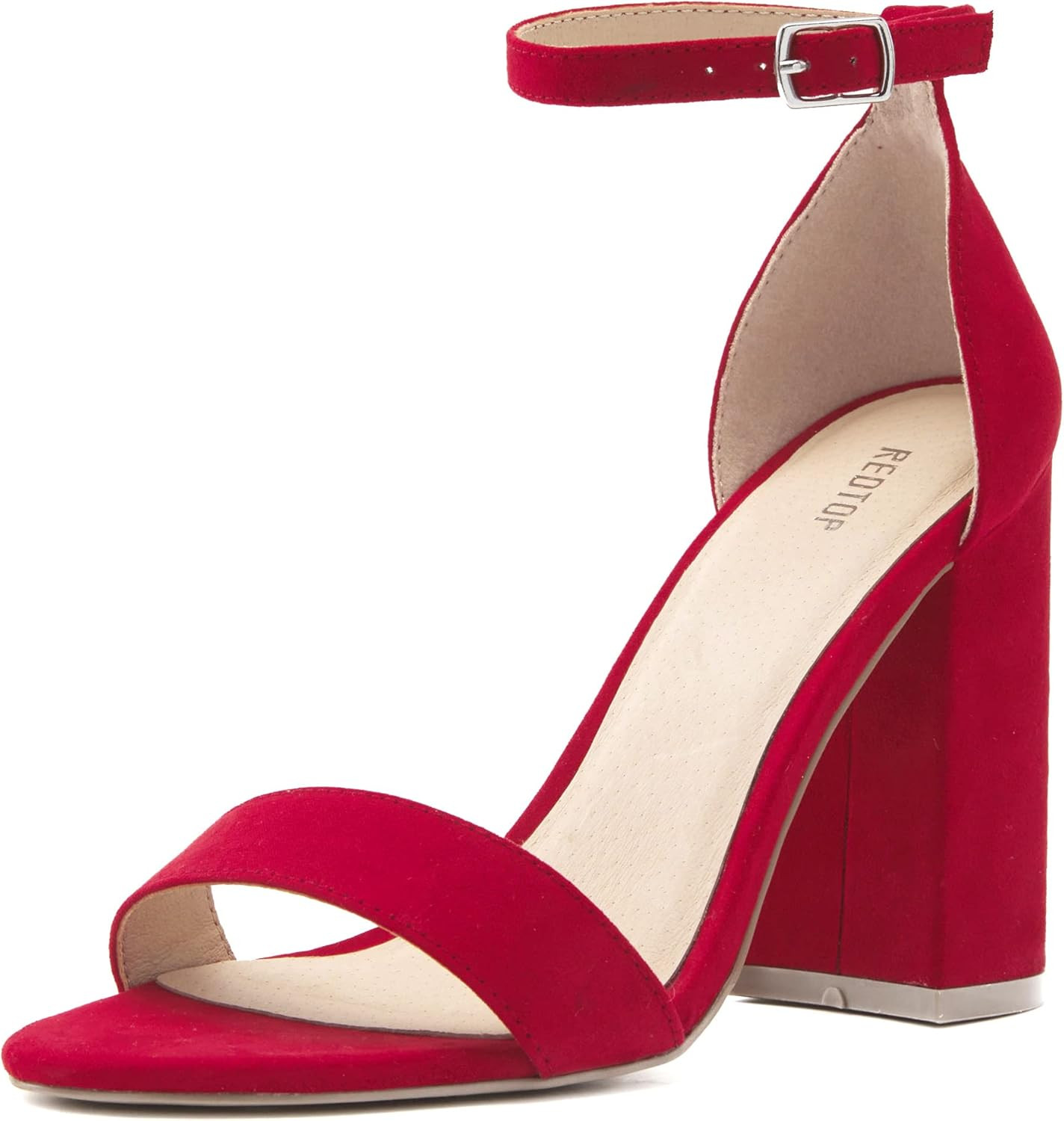 REDTOP Women's Open Toe Chunky Heel Rhinestone Sandals Glitter Ankle Strap Wedding Dress Party Shoes | Amazon (US)