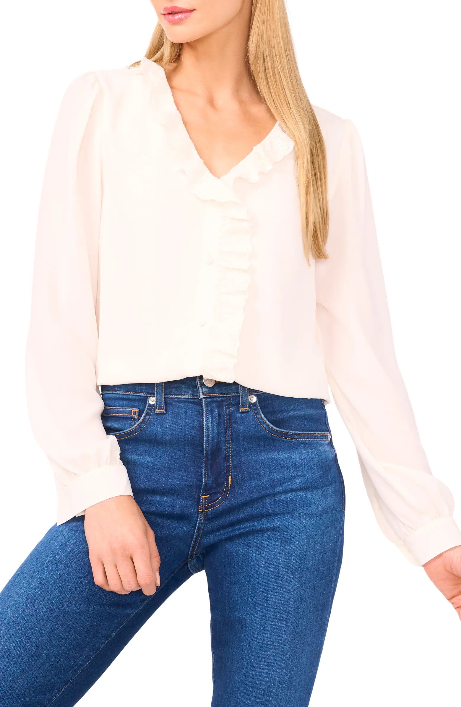 Eyelet Ruffle Long Sleeve Shirt | Nordstrom