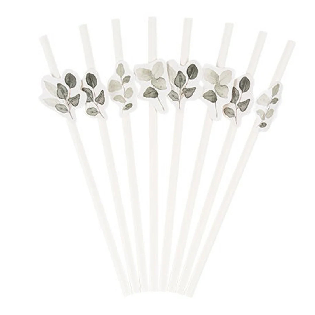 8 Botanical Garden Straws Sage Green and White 19.5cm Paper Straws, Party Straws, Green and White... | Etsy (US)