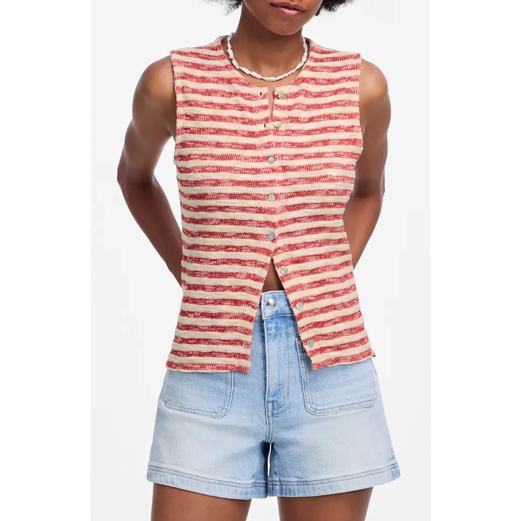 Madewell Stripe Crewneck Sweater Vest in Festival Red at Nordstrom, Size Xx-Small | Nordstrom