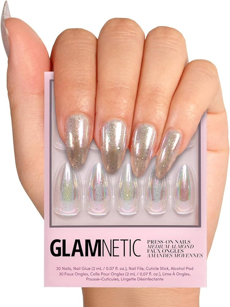 Glamnetic Press On Nails - Stardust | Medium Pointed Almond, Holographic Fake Nails, Salon Qualit... | Amazon (US)