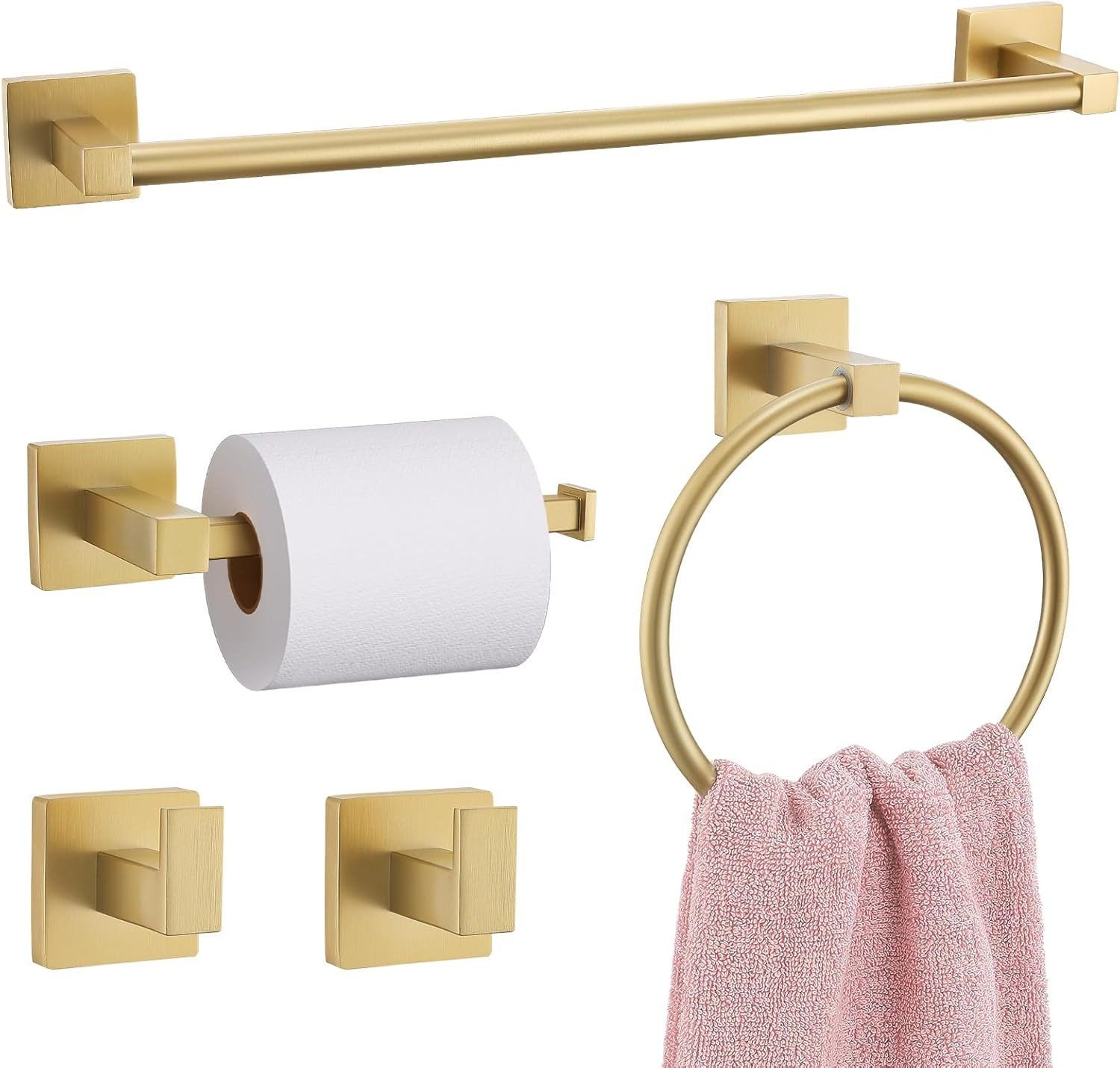 Gold Towel Bar Set 5 Pieces Bathroom Hardware Accessory Set Towel Holder Set for Bathroom SUS304 ... | Amazon (US)