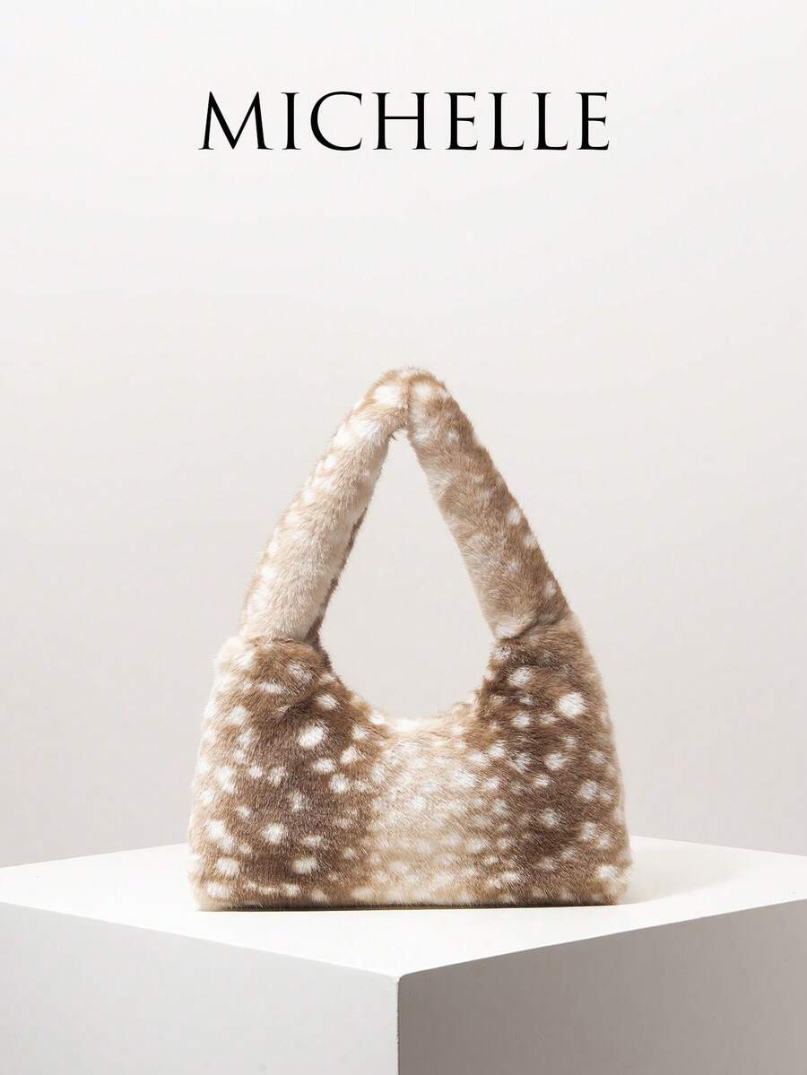 Spotted Deer Animal Print Faux Fur Shoulder Bag, Brown Wallet, Women's Work Bag, Elegant & Versat... | SHEIN