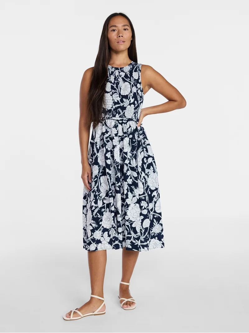 Time and Tru Women's Sleeveless Smocked Midi Dress, Sizes XS-XXXL | Walmart (US)