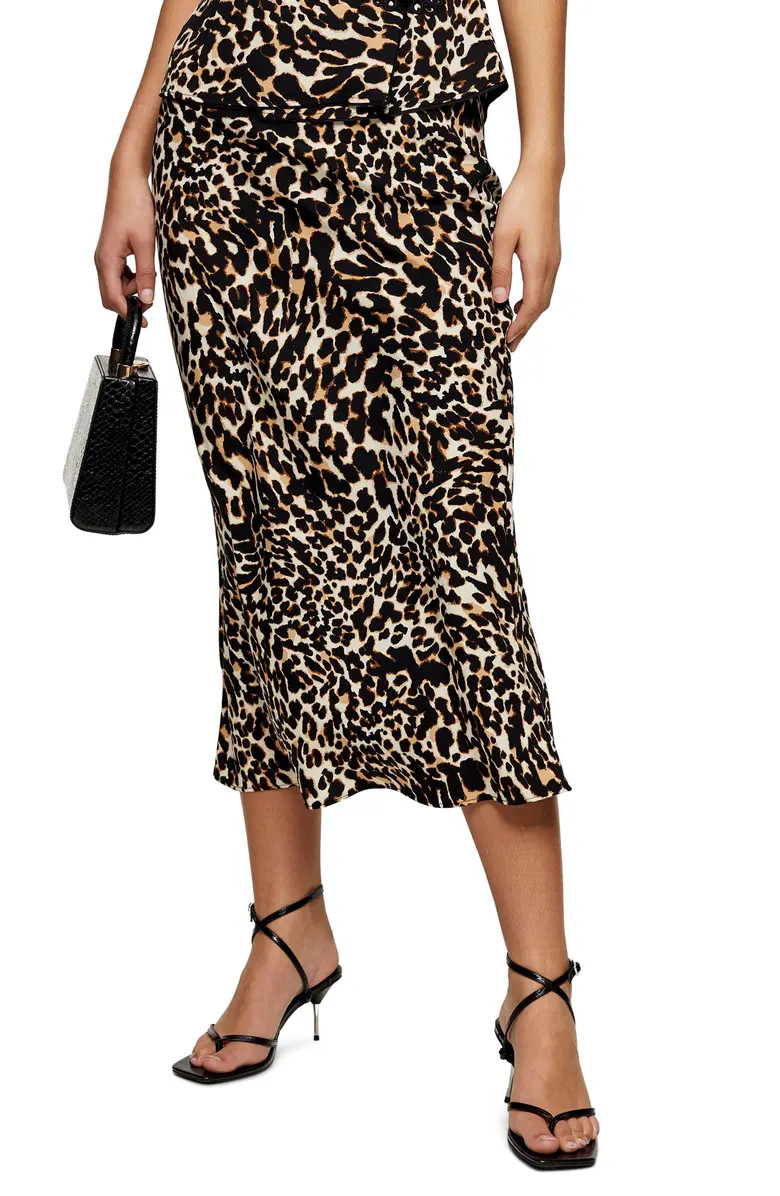 Leopard Print Bias Satin Midi Skirt | Nordstrom