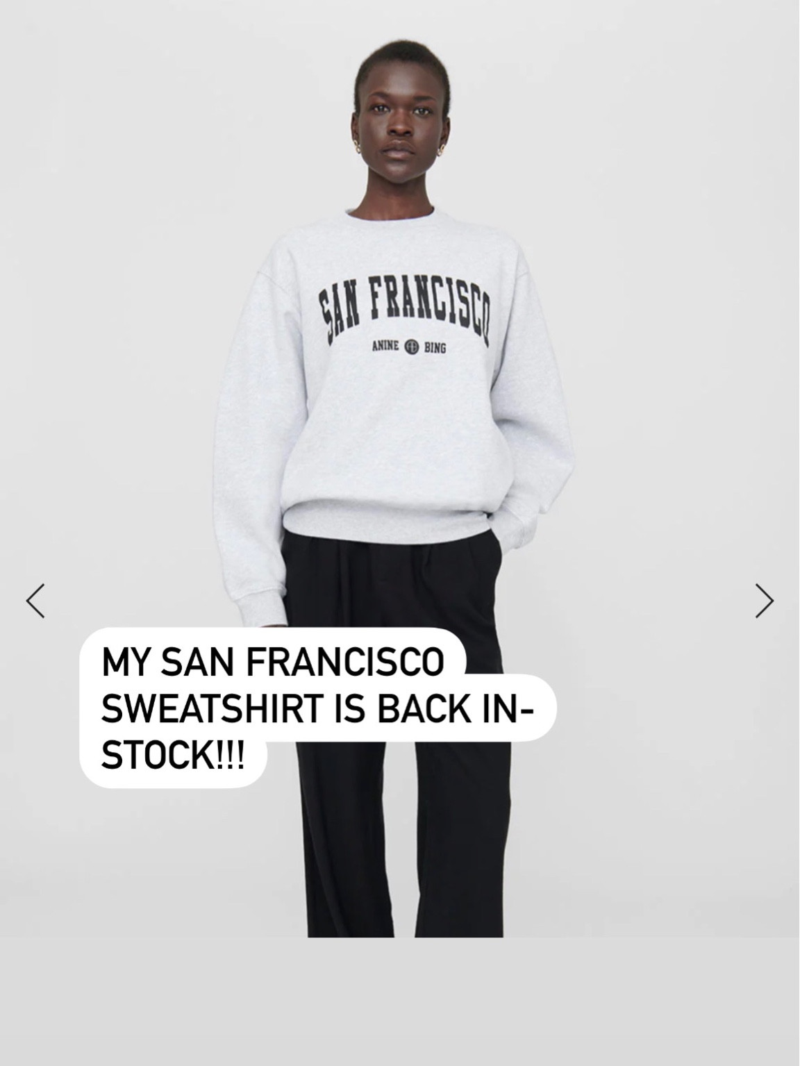 My Anine Bing San Francisco sweatshirt is back in-stock!!!! I have the xs and it’s fits oversized. But I almost wish I got the small for a roomier fit. 

Anine Bing sweatshirt 

#LTKFind