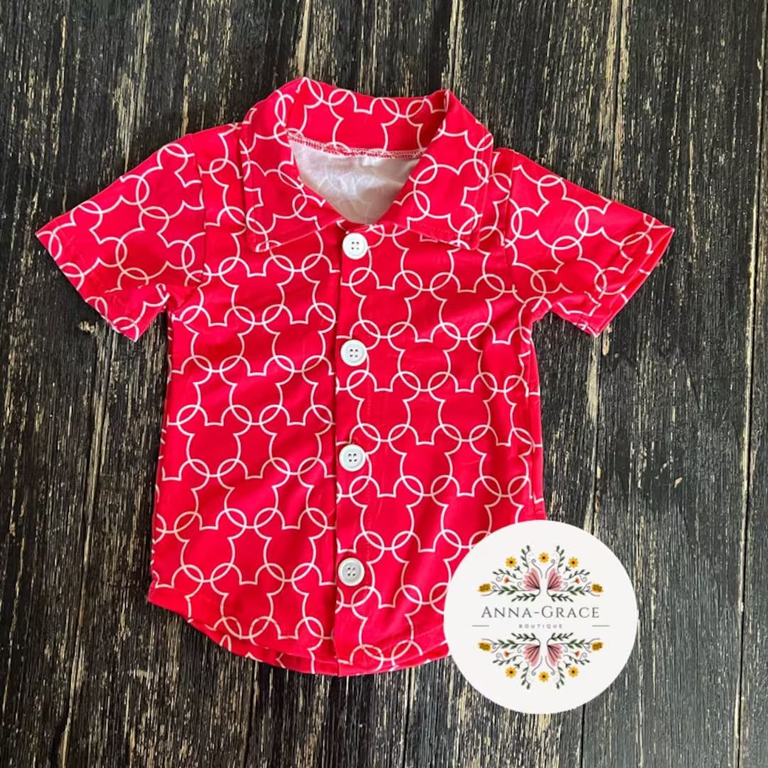 Red Mouse Inspired Button Down Boys Shirt Perfect for Vacation - Etsy | Etsy (US)