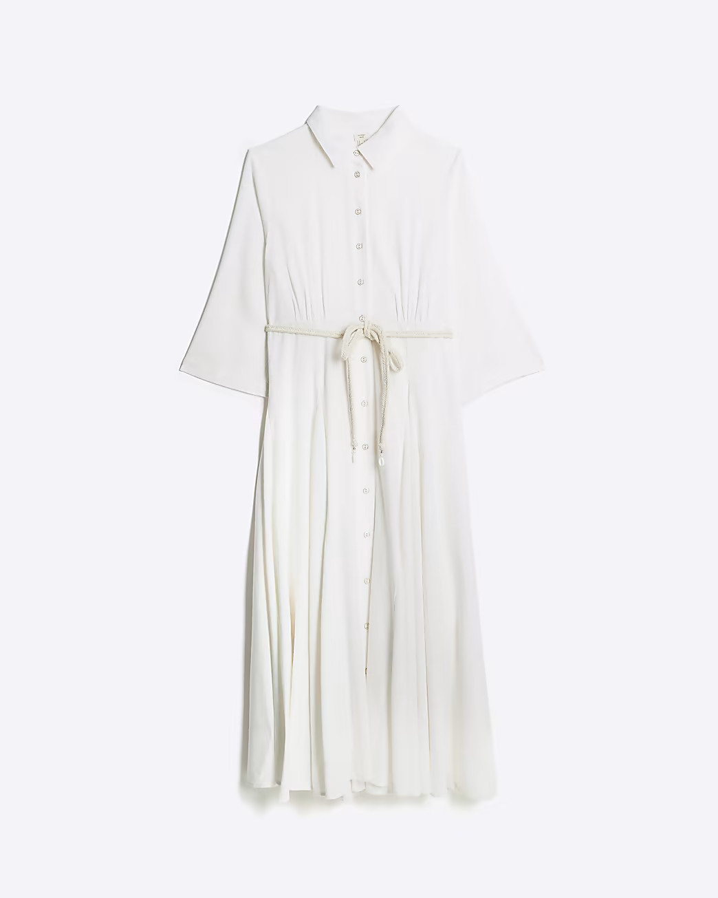 White midi shirt dress with linen | River Island (UK & IE)