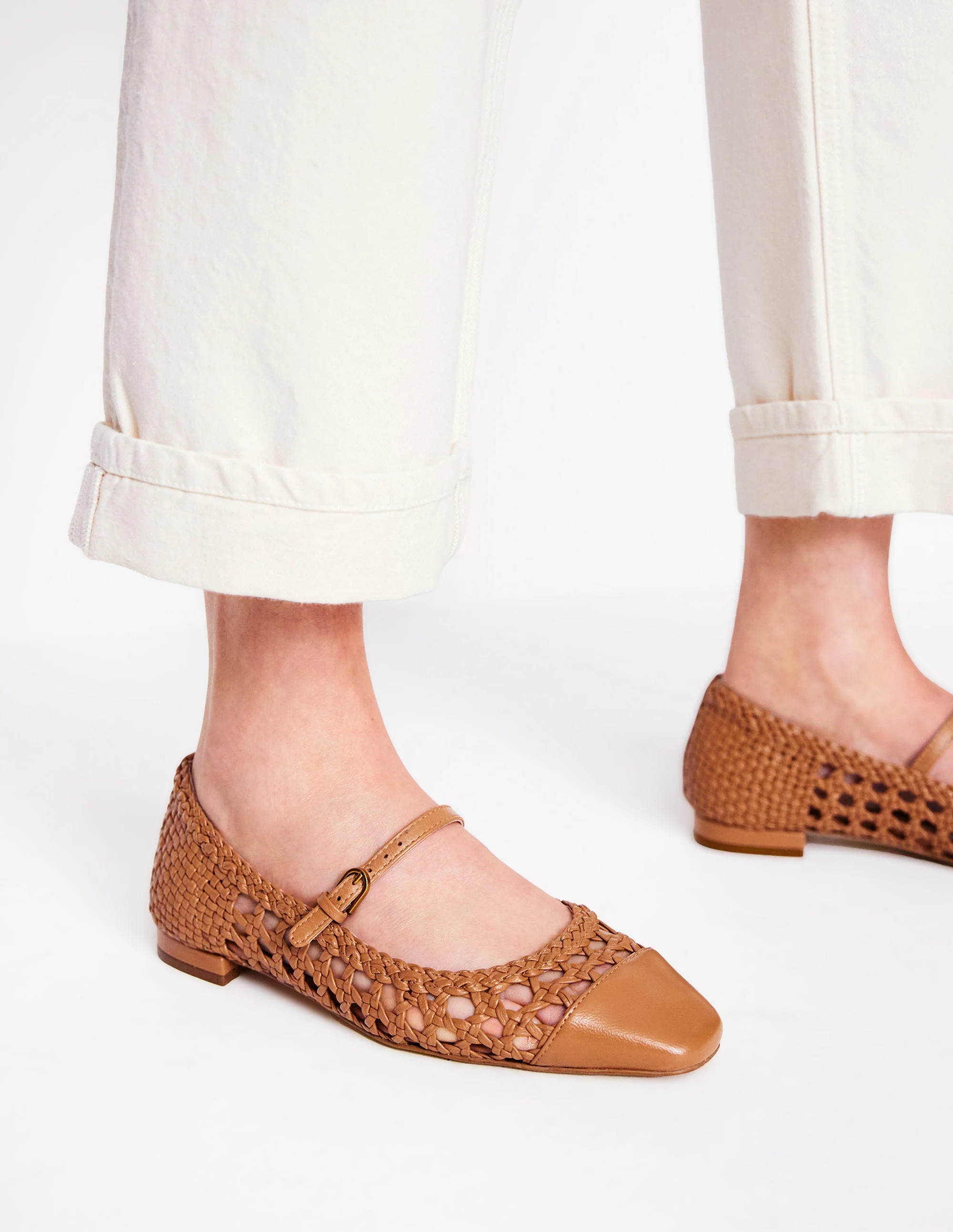 Penelope Mary Jane Flat-Tan Weave | Boden (US)