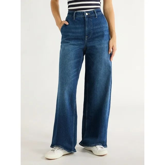 Free Assembly Women’s Belted Wide Leg Trouser Jeans, 31” Inseam, Sizes 0-23 | Walmart (US)