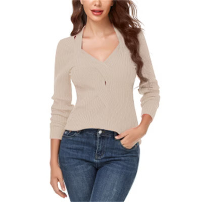 Clearlove Women’s Heart-Shaped Neck Hollow Slim Fit Sweater – Elegant and Feminine Knitwear Apricot XXL | Target