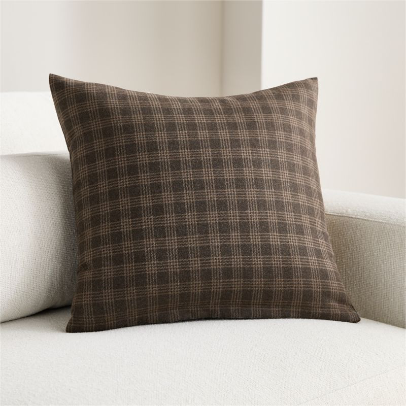 Roberto Italian Wool Blend Plaid 20"x20" Deep Brown Throw Pillow Cover | Crate & Barrel