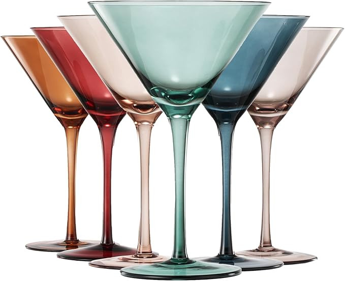 Colored Martini & Cocktail Crystal Glasses - 10oz | Set of 6 | Cute Pastel Muted Crystal Cocktail... | Amazon (US)