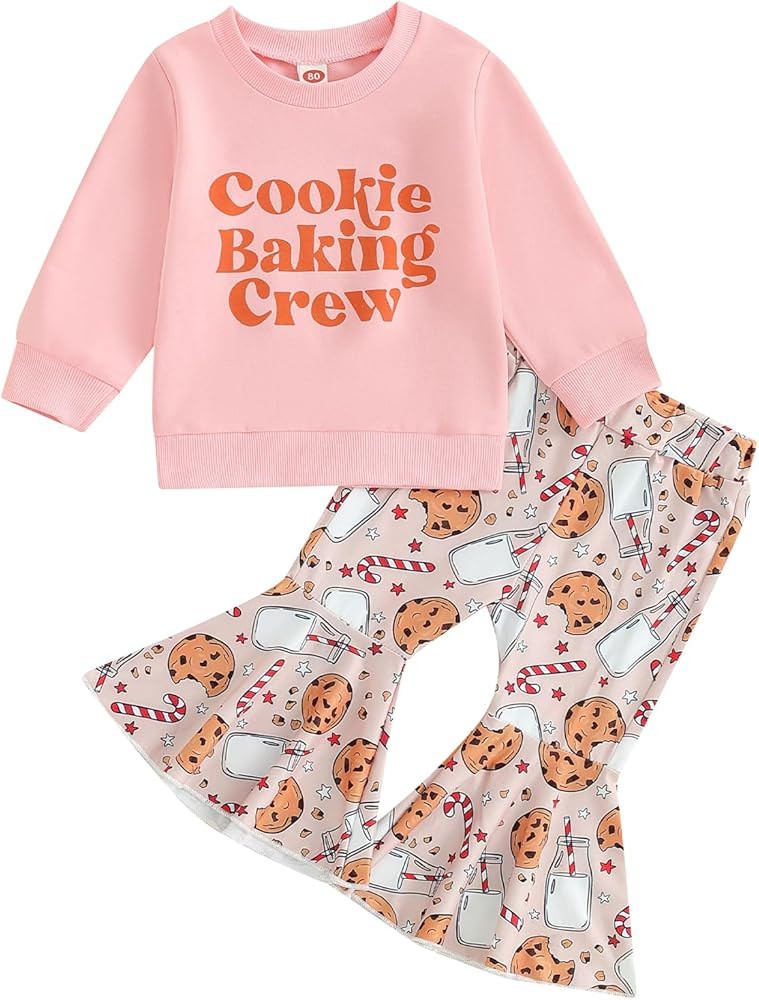 AEEMCEM Toddler Baby Girl Christmas Outfit Santa Baby Crewneck Pullover Sweatshirt Flare Pants Se... | Amazon (US)