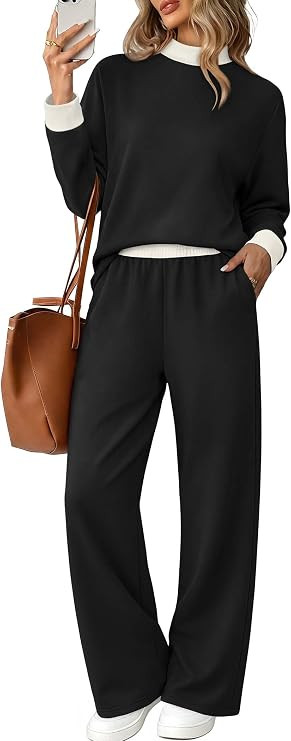 Sampeel Two Piece Sets for Women Color Block Matching Set Cozy Loungewear | Amazon (US)