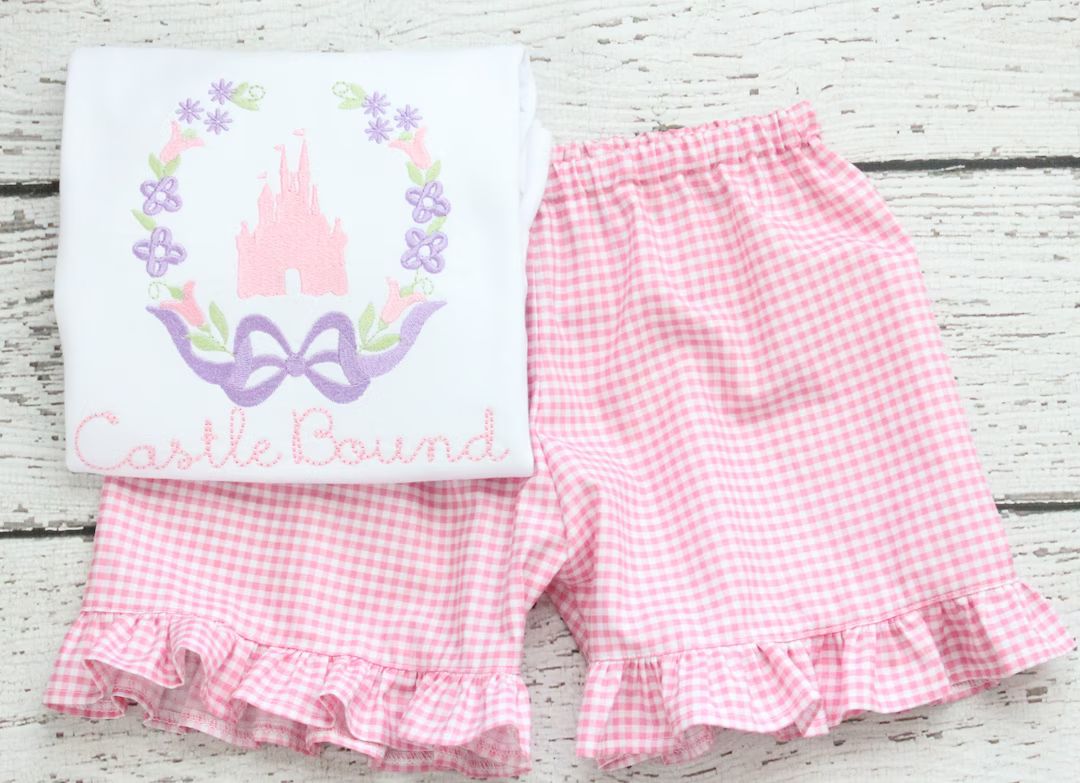 Monogrammed Disney Castle Outfit, Floral Castle Shorts Set, Castle Bound Monogrammed Shirt | Etsy (US)