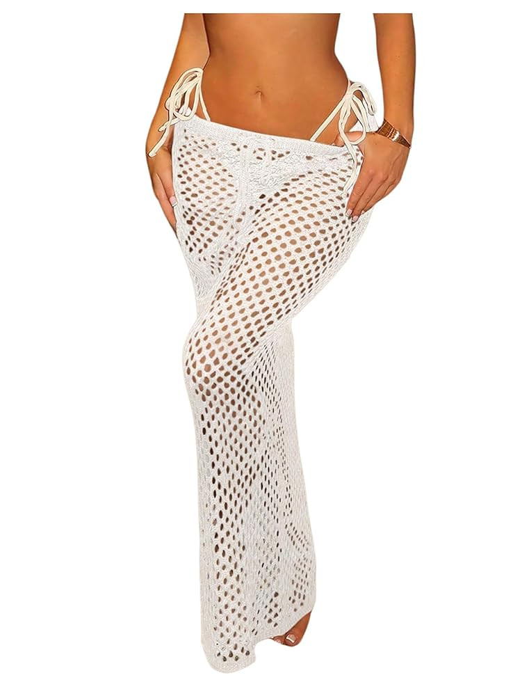 Milumia Women's Hollow Out Crochet Swimsuit Cover Up Skirt Beach Coverup Bodycon Maxi Skirt | Amazon (US)
